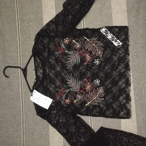 Black, lace embroidered top from ZARA